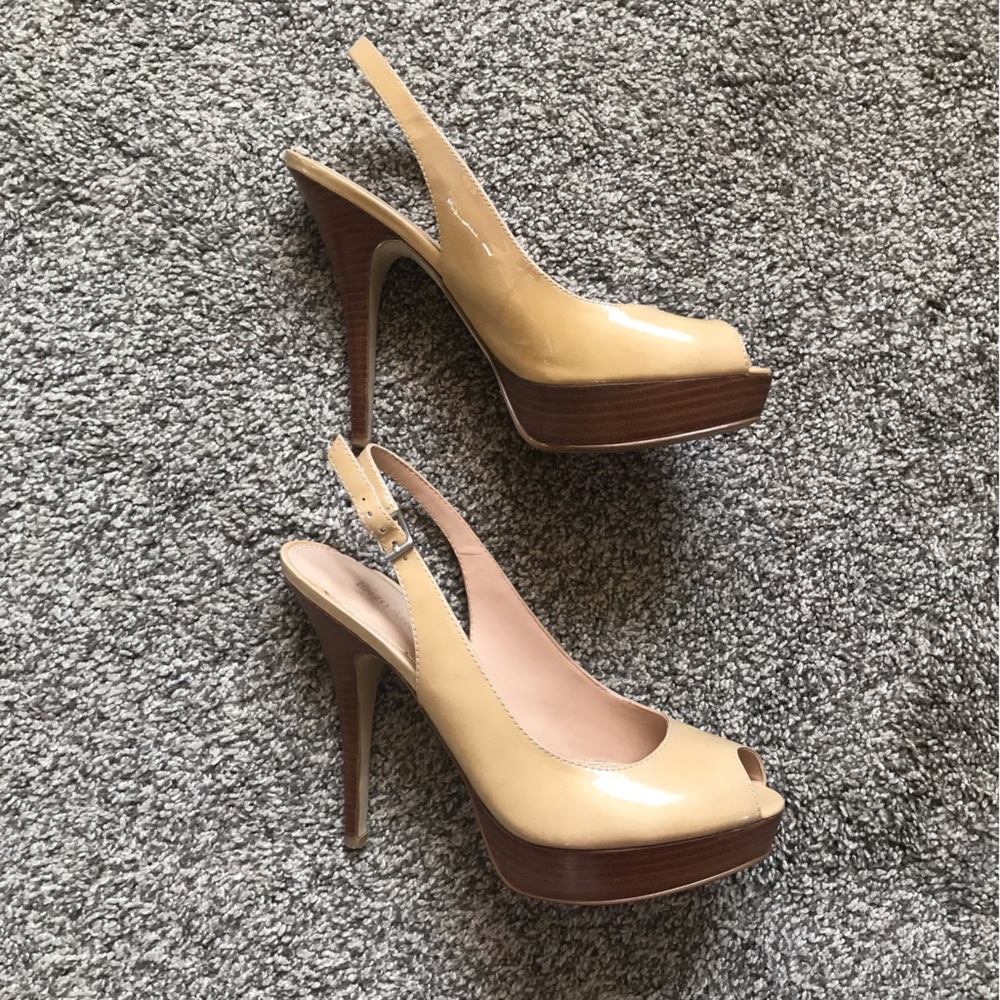 Nude Patent Leather Slingback Platform High Heels by Enzo Angiolini